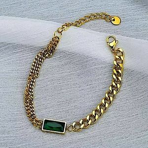 Gold 18K GP Emerald Green Chain Link Bracelet